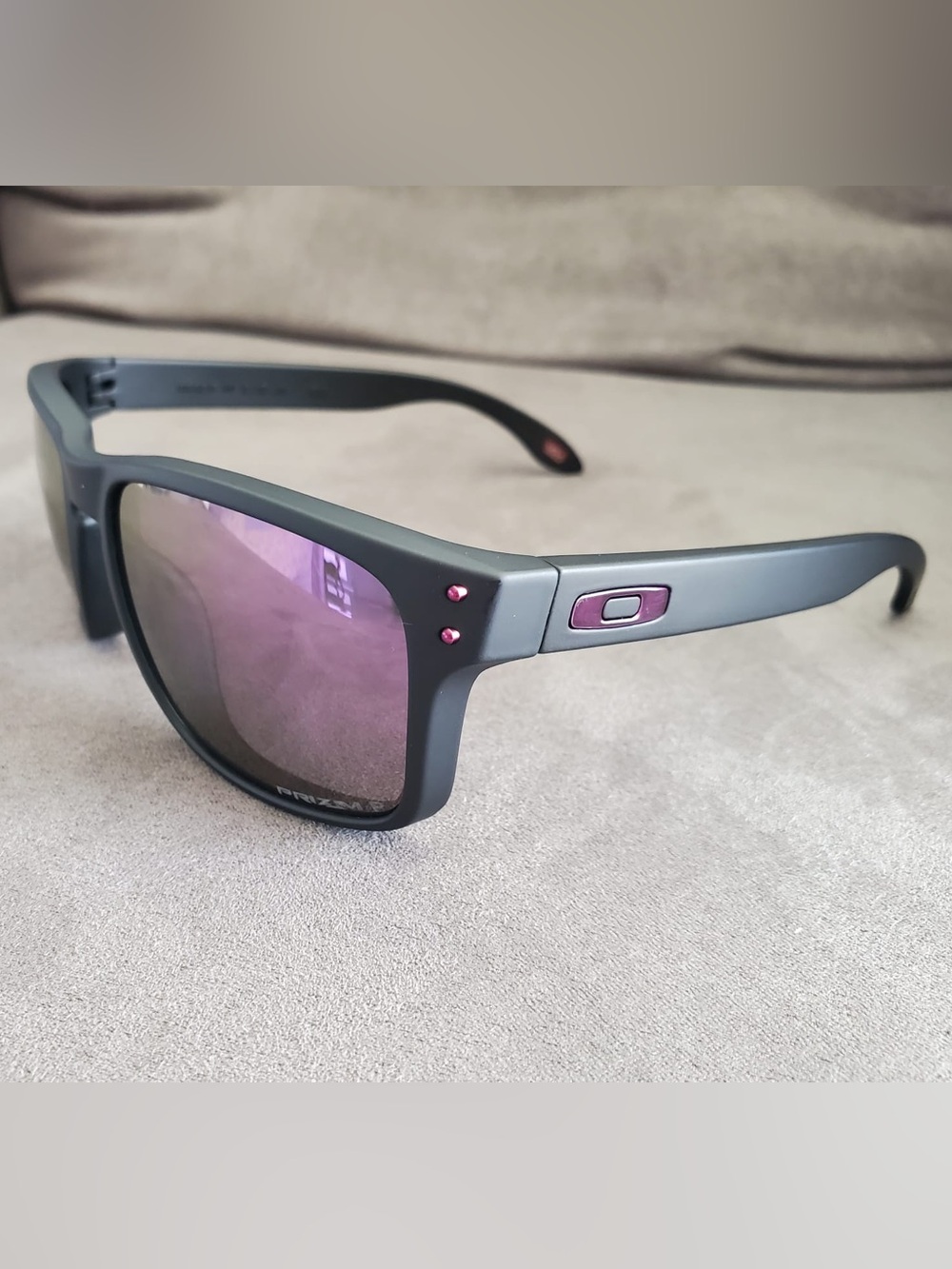 Oakley Matte Gray Frame Sunglasses with Purple Lenses